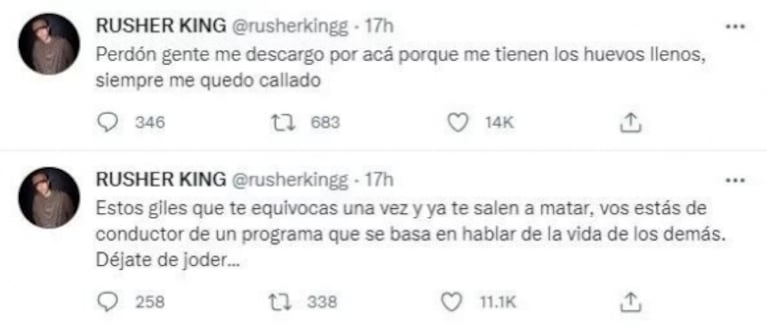 Rodrigo Lussich chicaneó picante a Rusherking tras el enojo del cantante porque lo criticó como intérprete