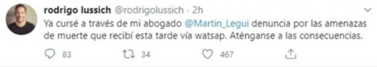 Rodrigo Lussich contó que recibió "amenazas de muerte", tras haber sido denunciado en el INADI: "Aténganse a las consecuencias"