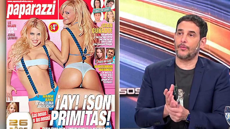 Rodrigo Lussich y la clásica tapa de Paparazzi con Wanda Nara y Evangelina Anderson (Foto: captura América TV)