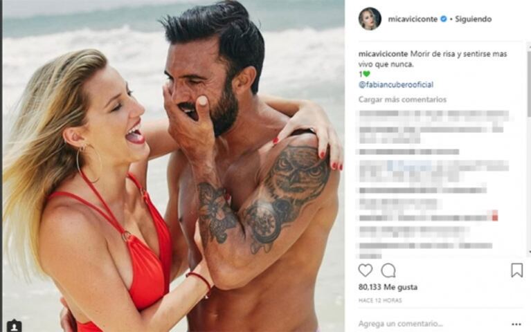 Romántico mensaje de Cubero a Mica Viciconte: "Hace un año te vi por primera vez, qué lindo fue encontrarte"