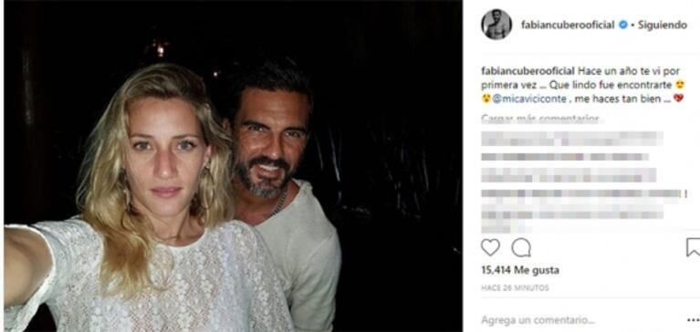 Romántico mensaje de Cubero a Mica Viciconte: "Hace un año te vi por primera vez, qué lindo fue encontrarte"
