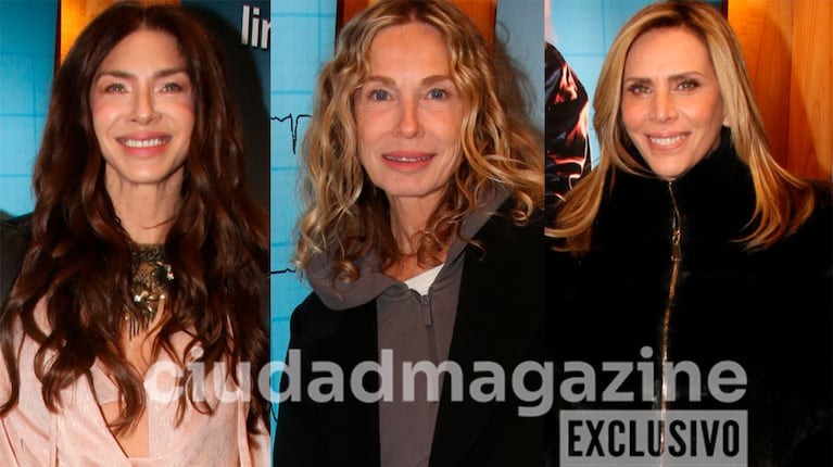 Romina Gaetani, Gloria Carrá y Adriana Salonia en el estreno del unipersonal de Jorgelina Aruzzi (Fotos: Movilpress).