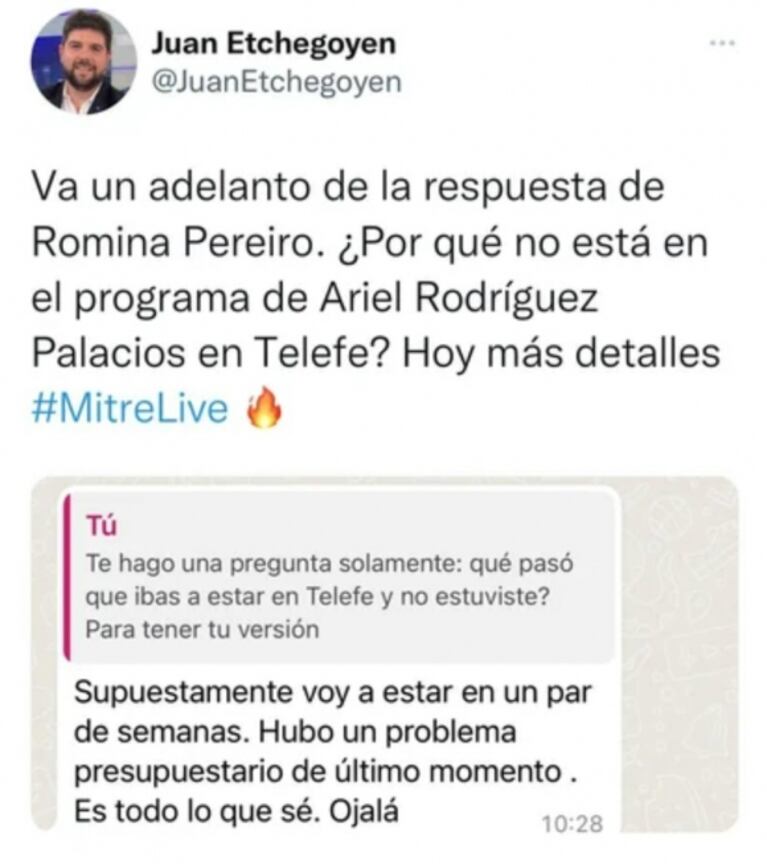 Romina Pereiro reveló por qué no debutó con Ariel Rodríguez Palacios en medio de la polémica