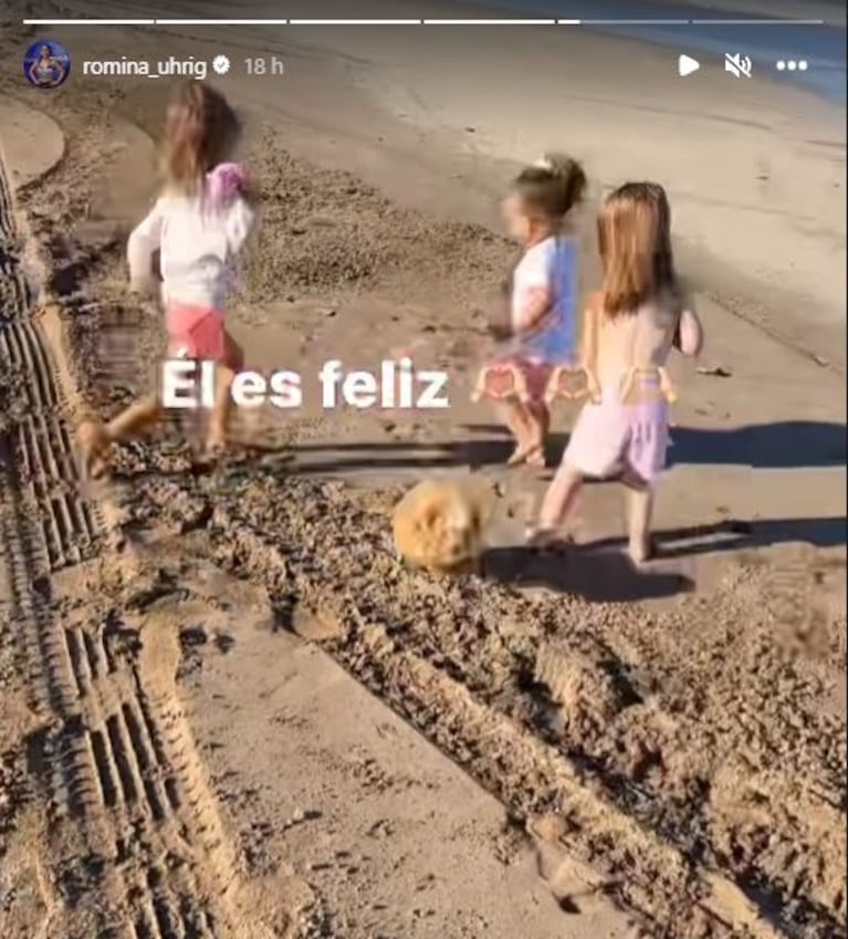 Romina Uhrig disfrutó de la playa con sus hijas y Caramelo, el perrito que adoptó en Gran Hermano: "Mis amores más puros"