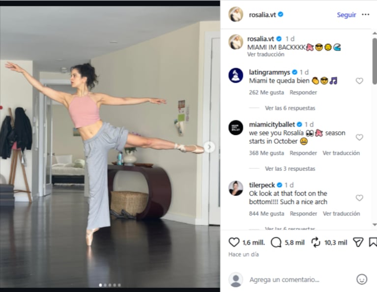 Rosalía bailando ballet. Crédito: Instagram/@rosalia.vt