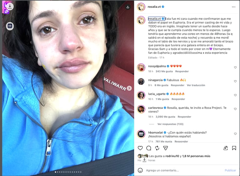 Rosalía reveló cómo consiguió su papel en Euphoria y emocionó a todos con una foto inédita. Crédito: Instagram