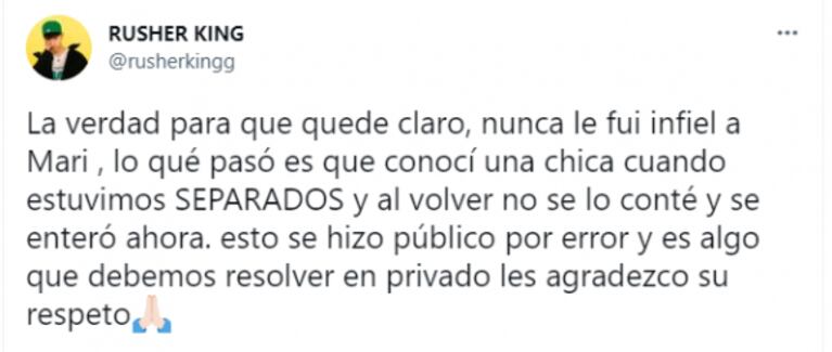 Rusherking habló tras los escandalosos mensajes de María Becerra: "Nunca le fui infiel, solo conocí a una chica cuando estuvimos separados"