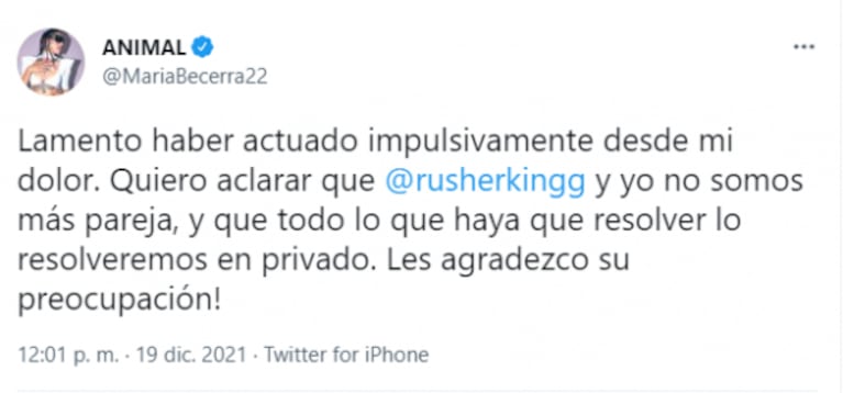 Rusherking habló tras los escandalosos mensajes de María Becerra: "Nunca le fui infiel, solo conocí a una chica cuando estuvimos separados"