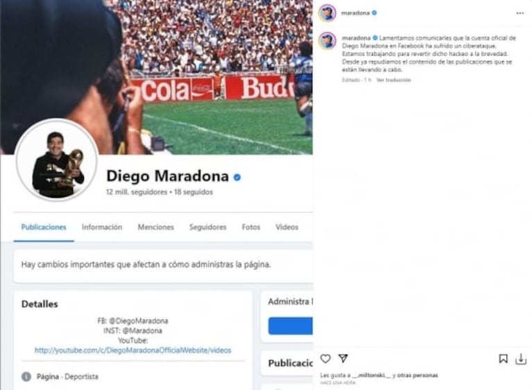 "¿Saben que fingí mi muerte, no?": hackearon el Facebook de Maradona y publicaron extraños mensajes en su nombre