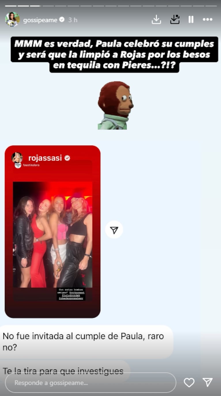 Sabrina Rojas, ¿afuera del cumpleaños de Paula Chaves? | Créditos: Instagram @gossipeame