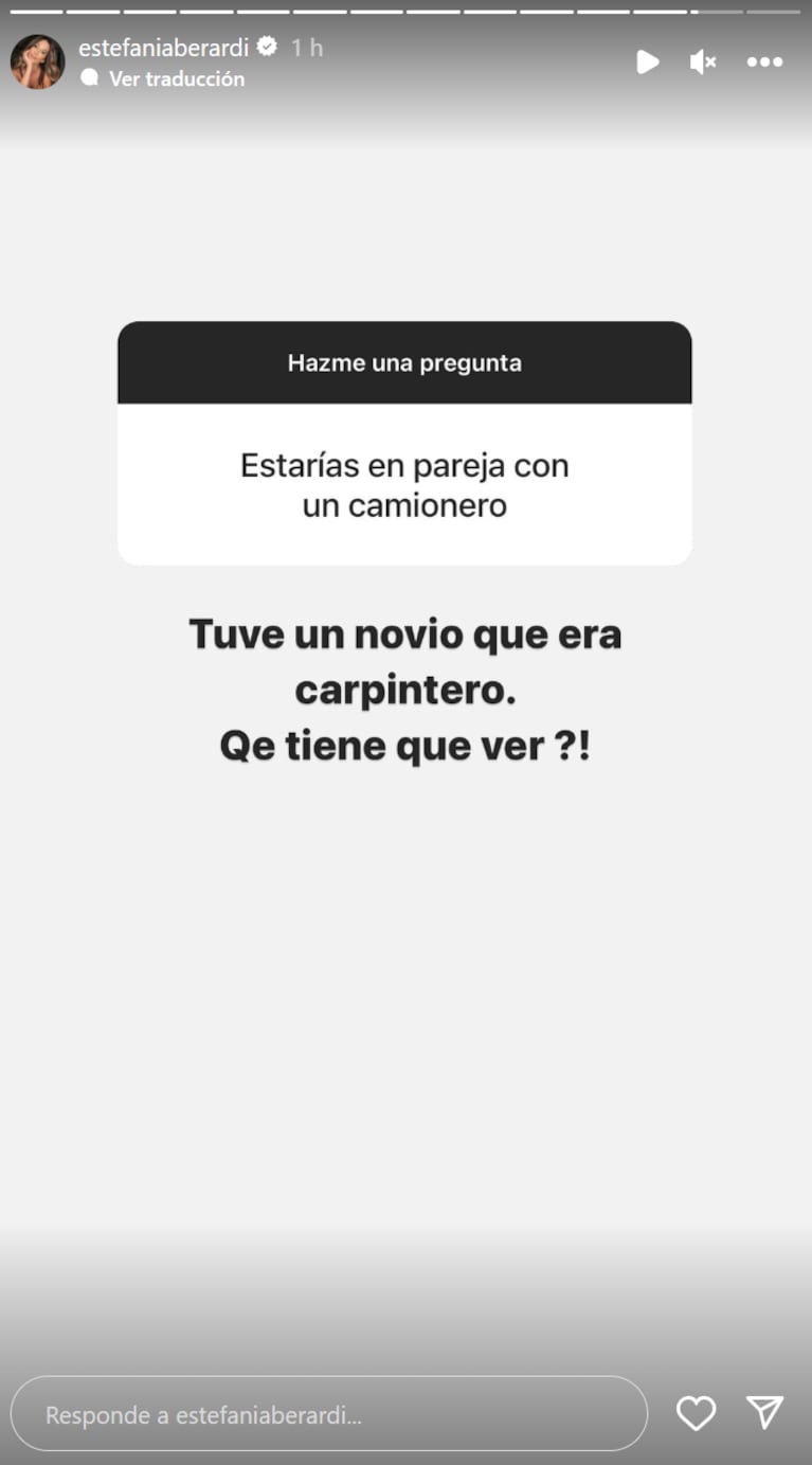 “¿Saldrías con un camionero?”: Estefanía Berardi respondió tajante a una insólita pregunta de sus seguidores