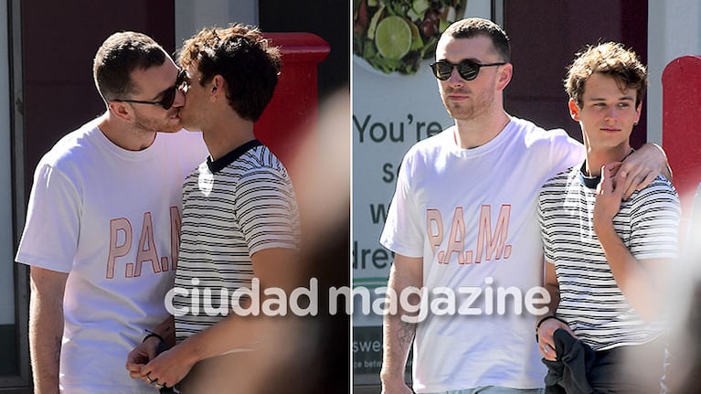 ¡Salió del clóset hace 15 días! Brandon Flynn, de 13 Reasons Why, a los besos en la calle con el cantante Sam Smith. (Foto: Grosby Group)