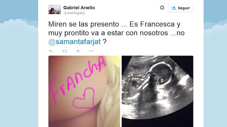 Samanta Farjat y Gabriel Anello serán papás. (Foto: Twitter)