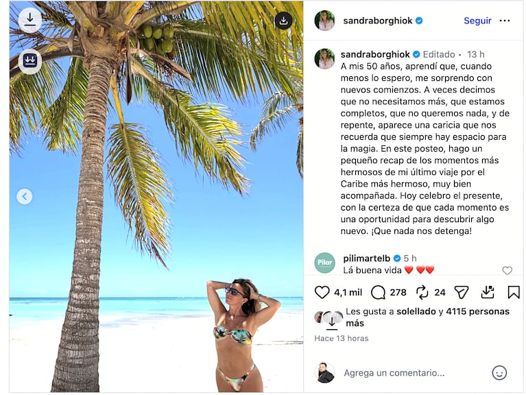 Sandra Borghi disfruta del Caribe con su nueva pareja y comparte su presente: “Hoy celebro”. Crédito: Instagram