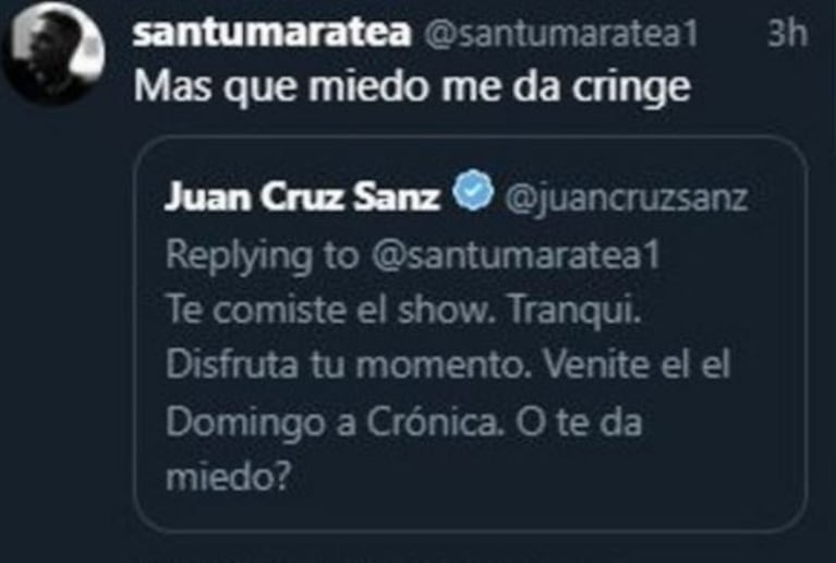 Santi Maratea le respondió fuerte a Juan Cruz Sanz tras sus críticas: "Me das una correa y lo saco a pasear"