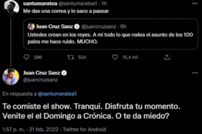 Santi Maratea le respondió fuerte a Juan Cruz Sanz tras sus críticas: "Me das una correa y lo saco a pasear"