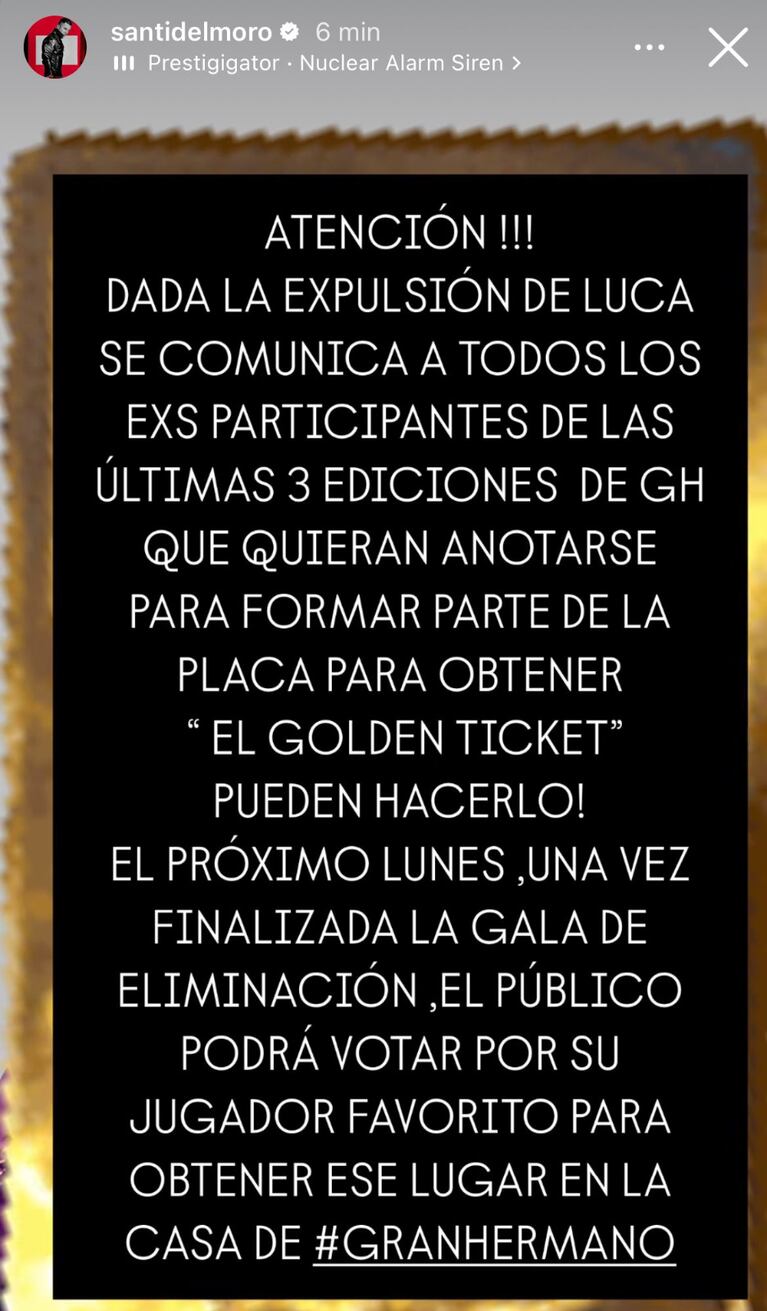 Santiago del Moro hizo un anuncio sobre Gran Hermano (Foto: captura de Instagram @santidelmoro).
