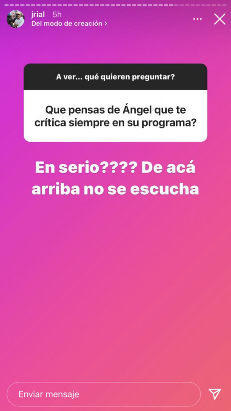 Sarcástica reacción de Rial por el descargo de De Brito en su contra y la tremenda respuesta de Ángel: "Desde arriba se ve todo"