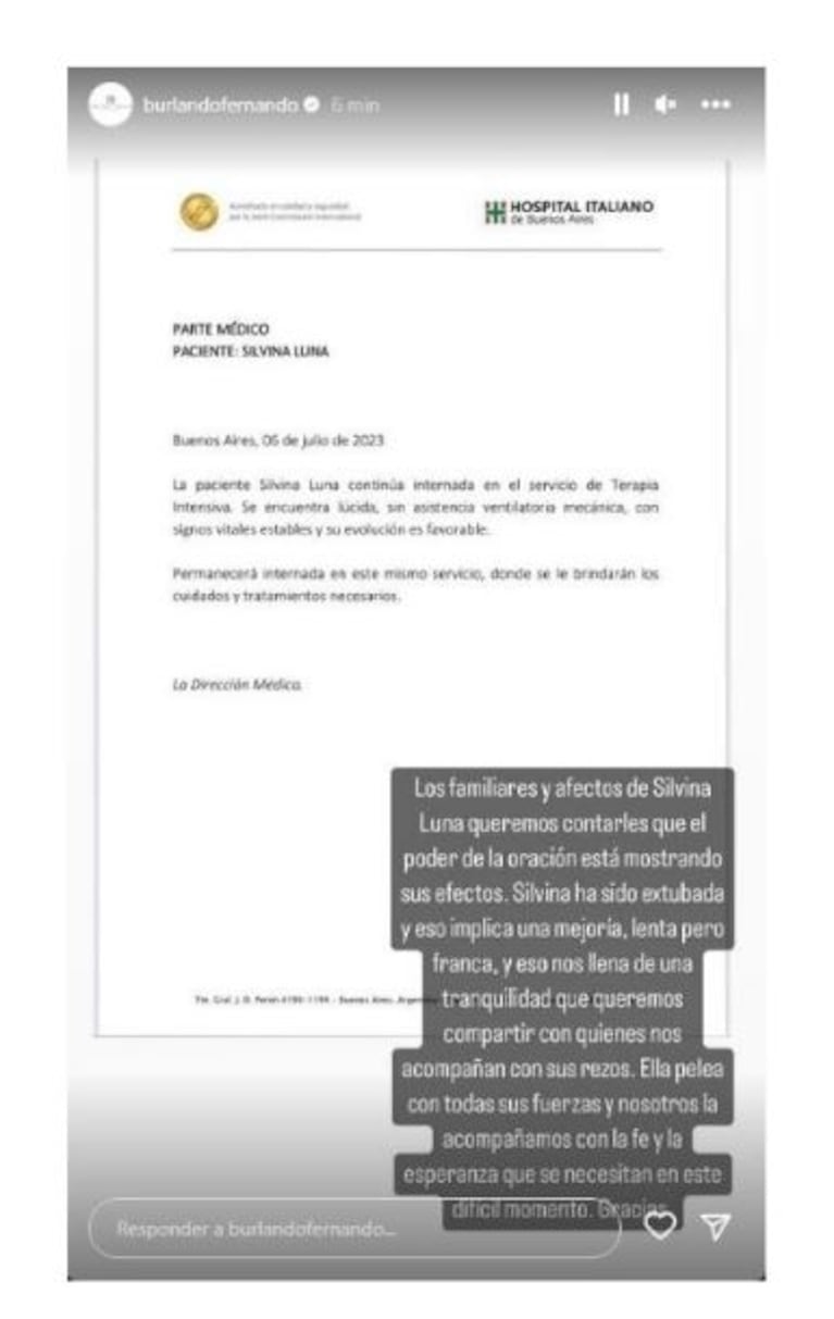 Se conoció la alentadora reacción que tuvo Silvina Luna en medio de su recuperación: "Pidió comida"