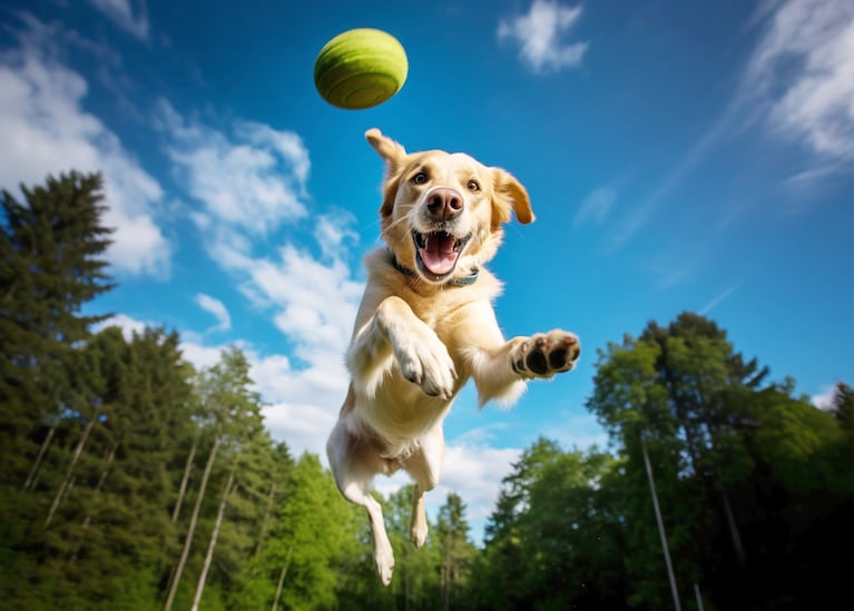 Se debe evitar que los perros hagan saltos bruscos cuando corren la pelota. Foto: Freepik