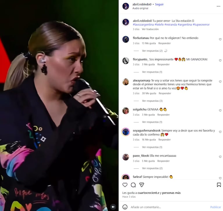 Se despidió de La Voz Argentina y disparó contra la producción. Crédito: Instagram