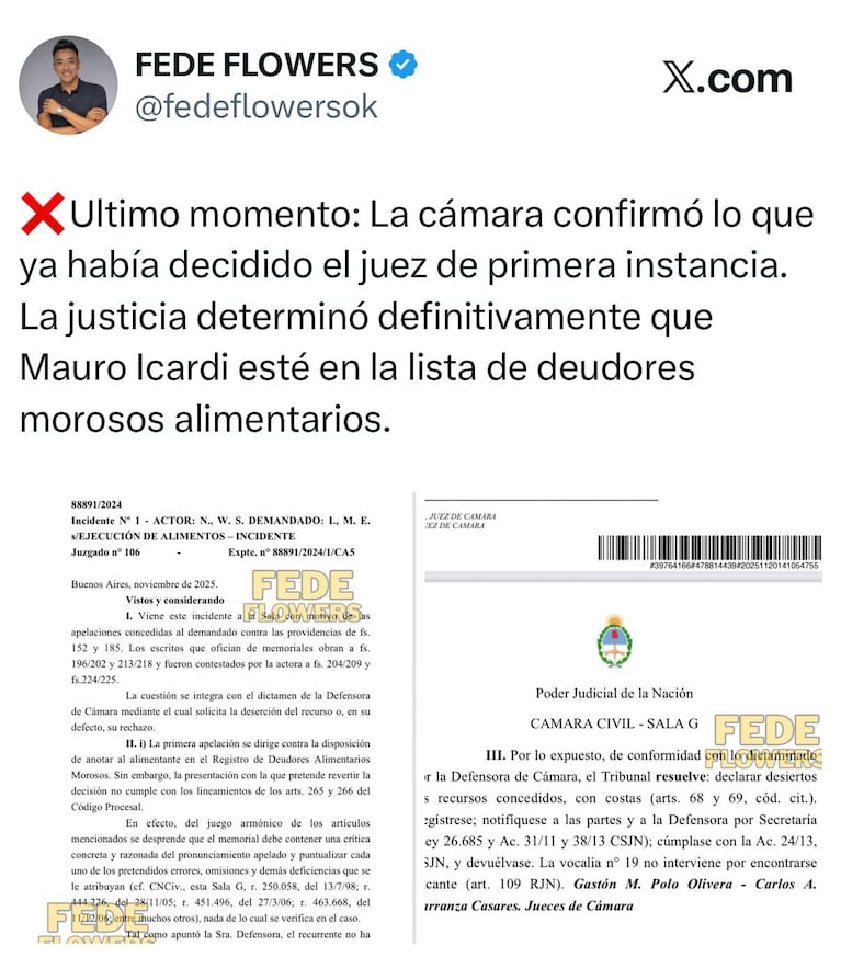 Se filtró el fallo de la Cámara Civil contra Mauro Icardi y a favor de Wanda Nara.