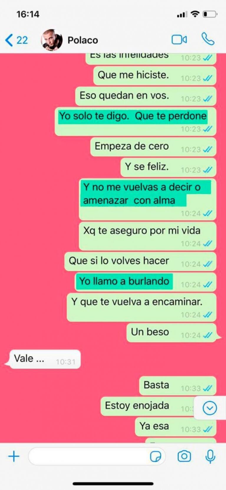 Se filtró un picante chat del Polaco y Valeria Aquino: acusaciones, el Kun, Gianinna… ¡y la intervención de Silenzi!