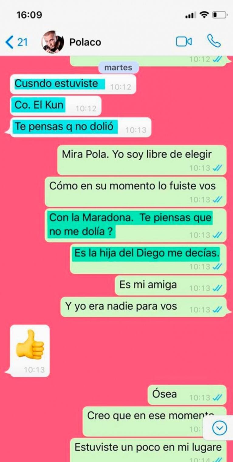 Se filtró un picante chat del Polaco y Valeria Aquino: acusaciones, el Kun, Gianinna… ¡y la intervención de Silenzi!