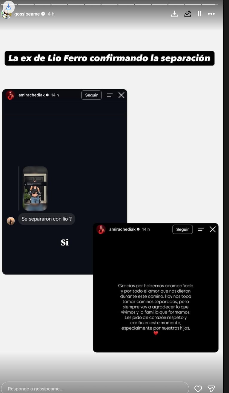 Se separaron Lío Ferro y Amira Chediak: el comunicado que sorprendió a sus seguidores. Crédito: Instagram