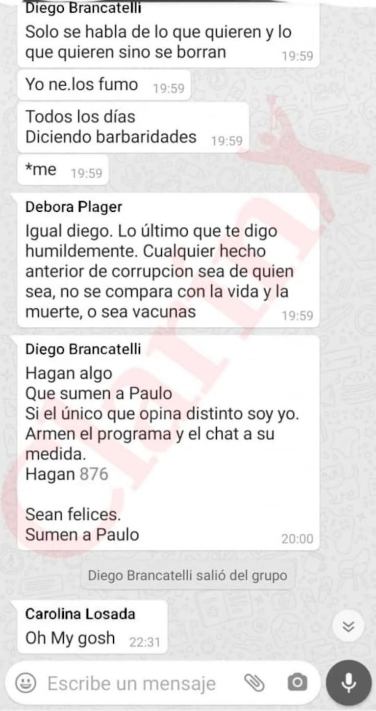 Se viralizaron chats internos de Intratables con una filosa pelea de Brancatelli y Vilouta: salieron del grupo