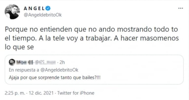 Se viralizó un video de Ángel de Brito bailando y reaccionó a la repercusión: "No ando mostrando todo"