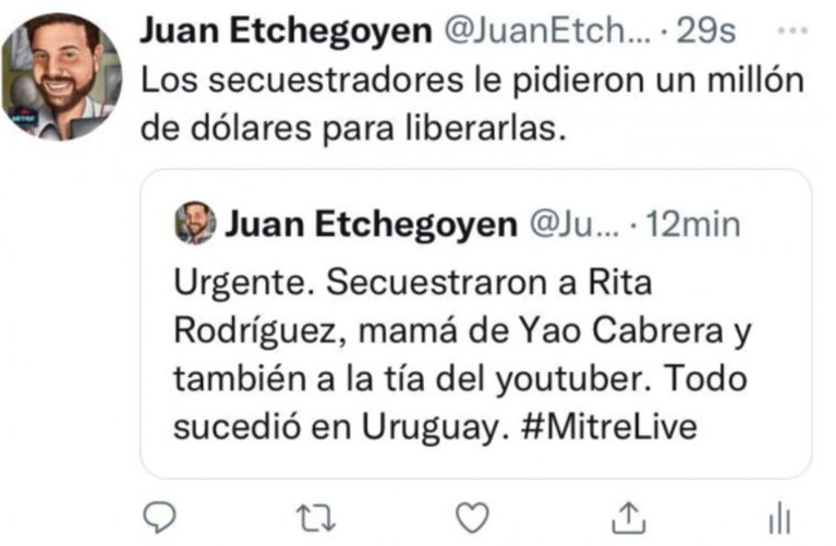 Secuestraron a la mamá de Yao Cabrera en Uruguay: "Le pidieron un millón de dólares y se dieron a la fuga"