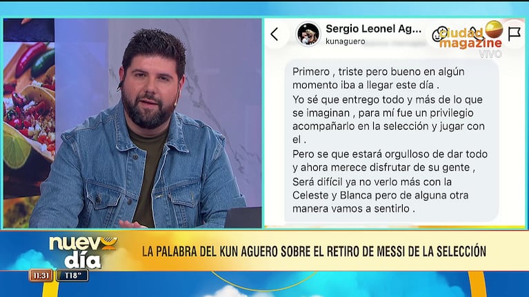 Segio Kun Agüero habló en el programa Nuevo Día del retiro de Lionel Messi (Foto: captura de Ciudad Magazine).