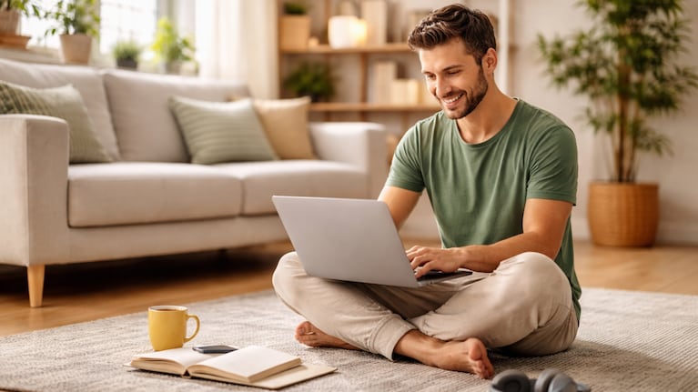 Sentarse en el piso mejora el core. Foto: IA (ChatGPT)