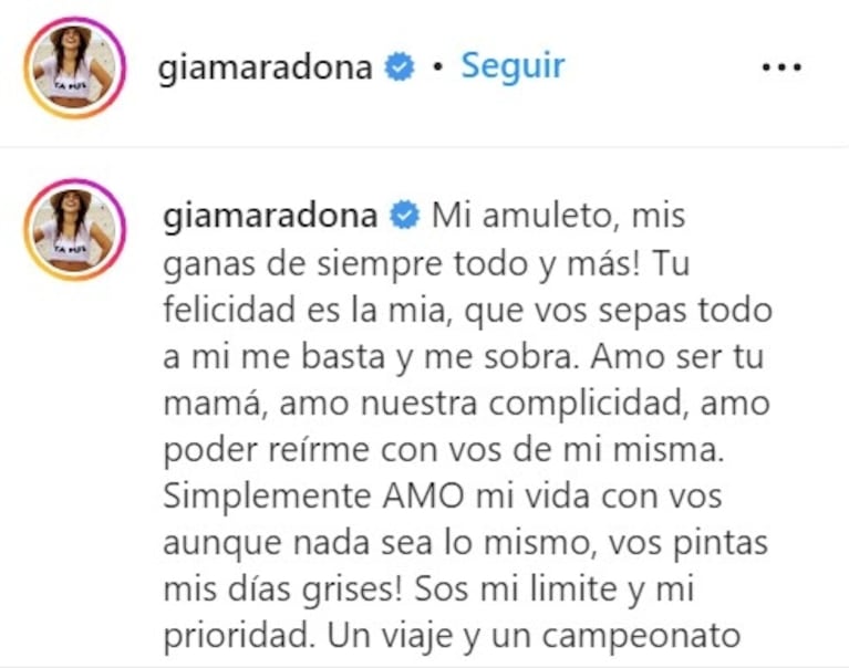 Separada de Daniel Osvaldo, Gianinna Maradona se refugia en su hijo Benjamín Agüero