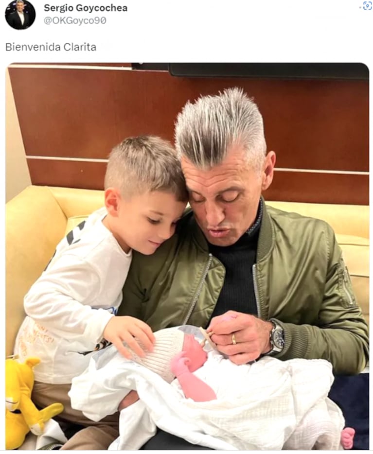Sergio Goycochea fue abuelo y presentó a su nieta Clarita con una tierna foto: "Bienvenida"