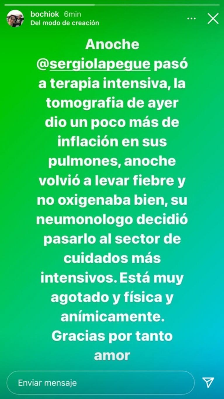 Sergio Lapegüe fue trasladado a terapia intensiva: "Volvió a tener fiebre y no oxigenaba bien"