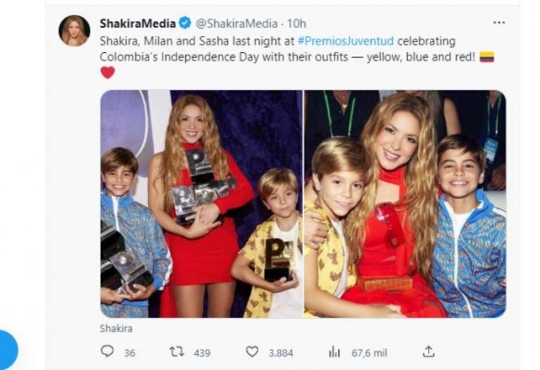 Shakira conmovió a sus hijos con un dulce mensaje en los Premios Juventud