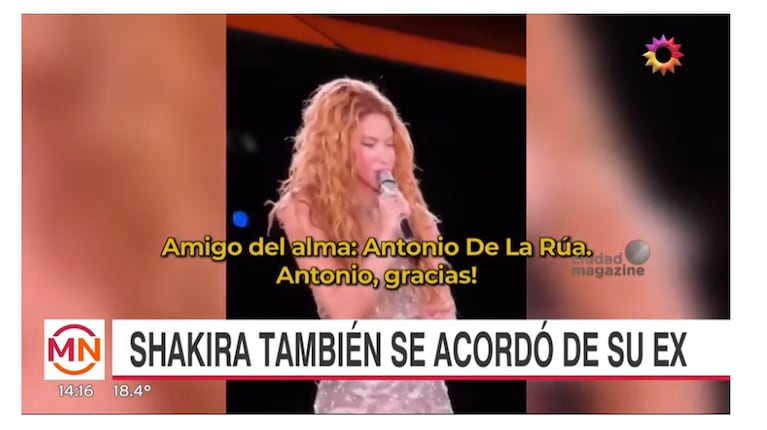 Shakira saludó a Antonio de la Rúa. Captura: eltrece