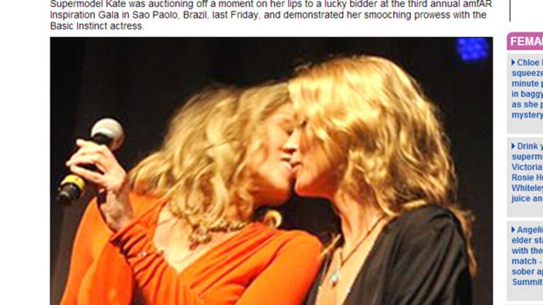 Sharon Stone y Kate Moss se dieron un beso para una subasta. (Foto: captura Web)