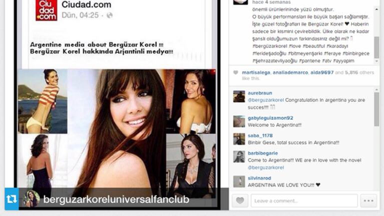 ¡Sherezade lee Ciudad.com! (Fuente: Instagram Bergüzar Korel)