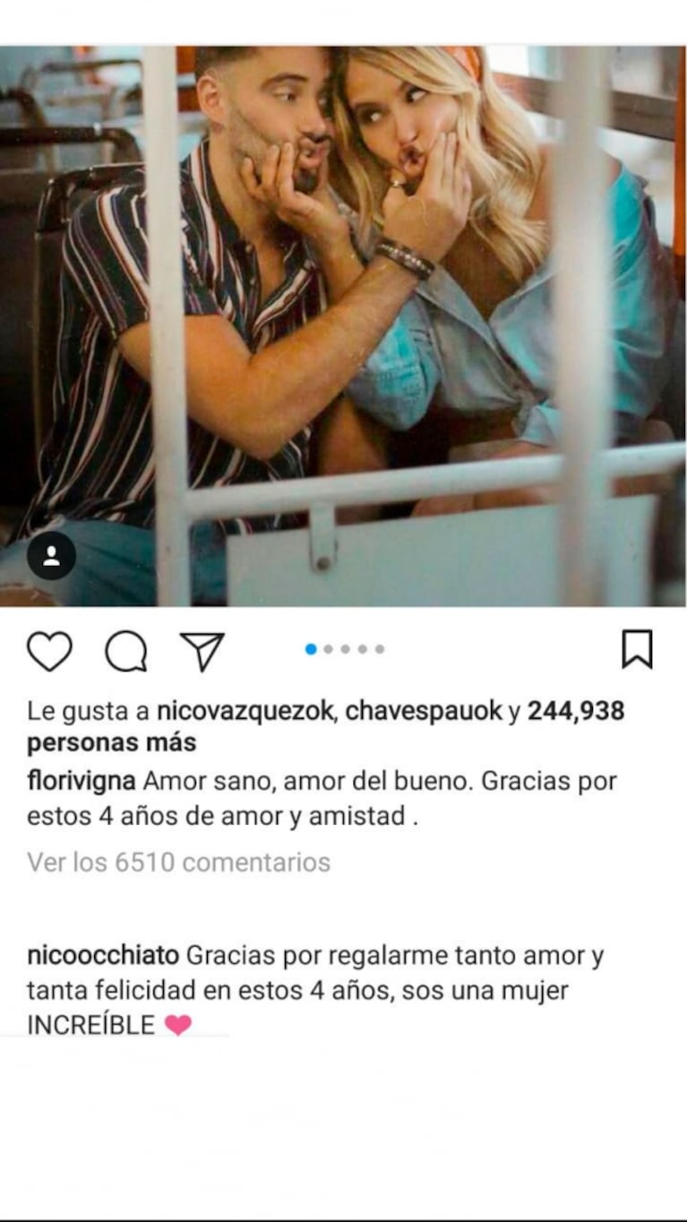 Significativo mensaje de Nico Occhiato a Flor Vigna tras confirmar su separación: "Sos una mujer increíble" 