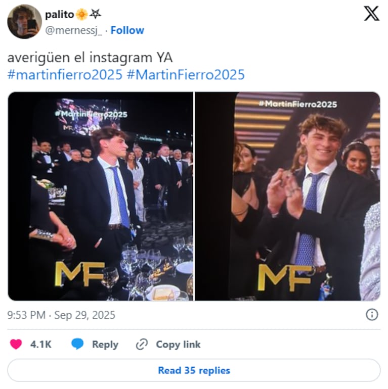 Silvestre, hijo de Juana Viale, rompió corazones tras aparecer en los Martín Fierro 2025 | Créditos: captura X