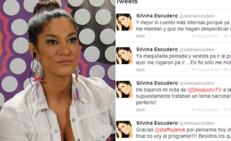 Silvina Escudero, enojadísima con Desayuno Americano. (Fotos: Web y Twitter)