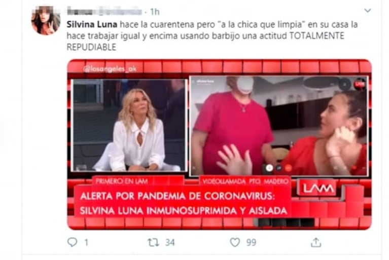 Silvina Luna mostró que su empleada doméstica trabajaba con barbijo y estallaron las críticas en las redes