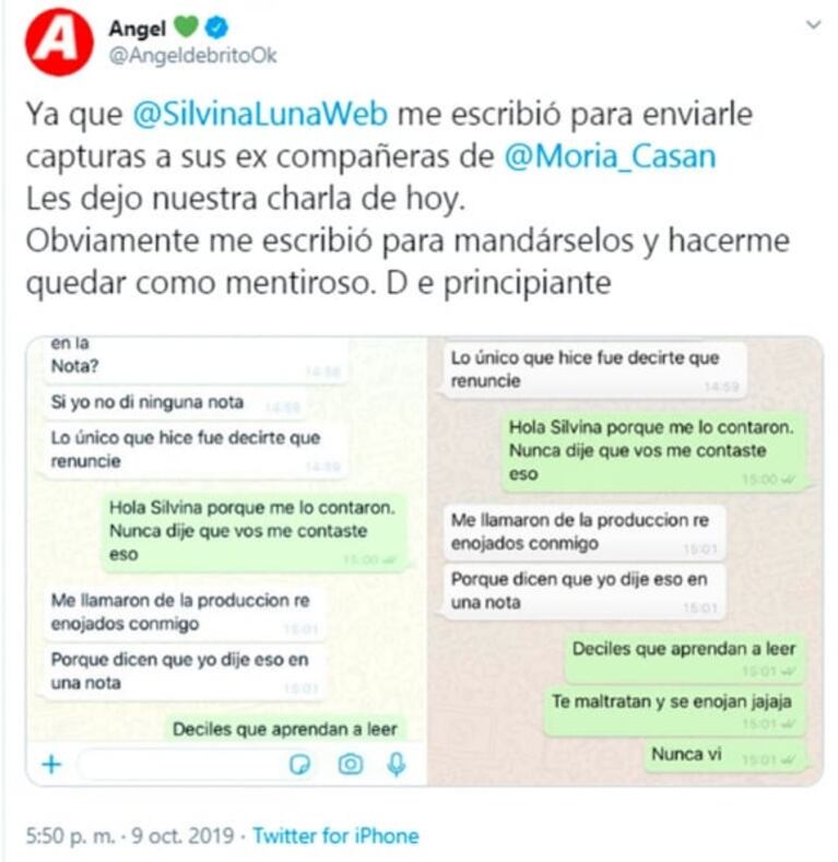 Silvina Luna se indignó con De Brito por mostrar un chat y él retrucó: "Cero códigos es hablar de una supuesta adicción del Polaco"