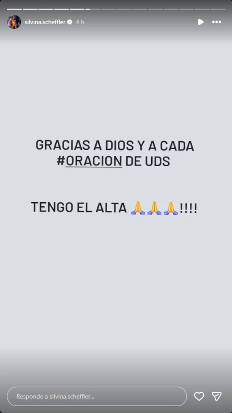 Silvina Scheffler anunció el alta. Captura: Instagram @silvina.scheffler