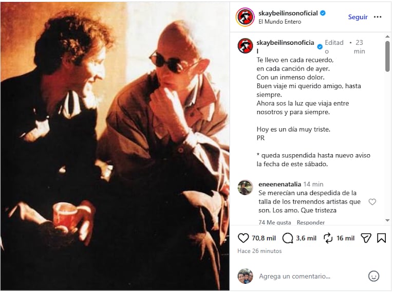 Skay Belinson despidió al Indio Solari.
