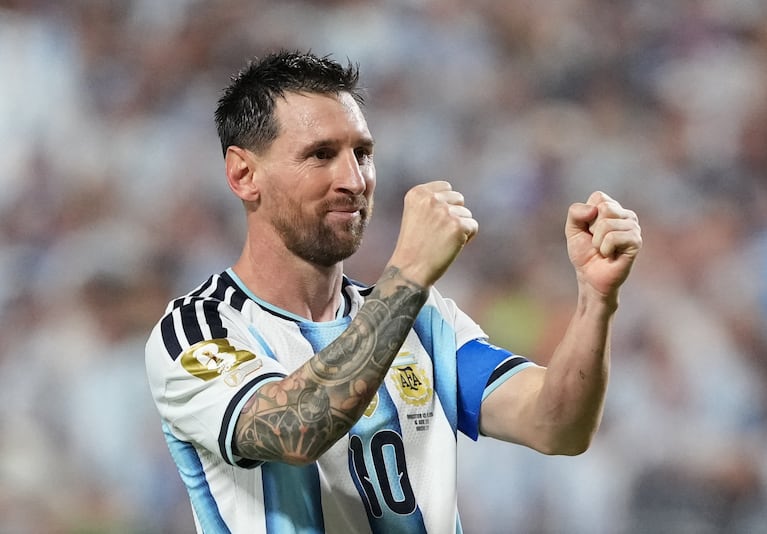 Soccer Football - FIFA World Cup 2026 - Group J - Argentina v Algeria - Kansas City Stadium, Kansas City, Missouri, U.S. - June 16, 2026 Argentina's Lionel Messi celebrates scoring their third goal to complete a hat-trick IMAGN IMAGES via Reuters/Jay Biggerstaff