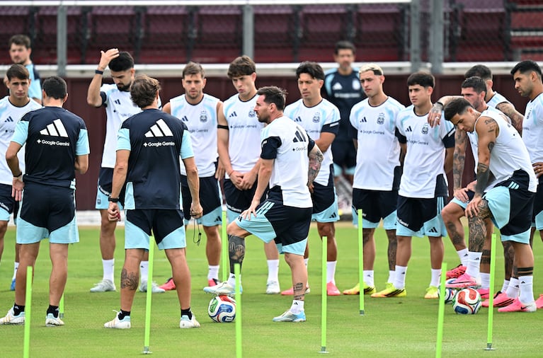 Soccer Football - International Friendly - Argentina Training - Kyle Field Stadium, College Station, Texas, U.S. - June 5, 2026 Argentina's Lionel Messi with teammates during training IMAGN IMAGES via Reuters/Maria Lysaker